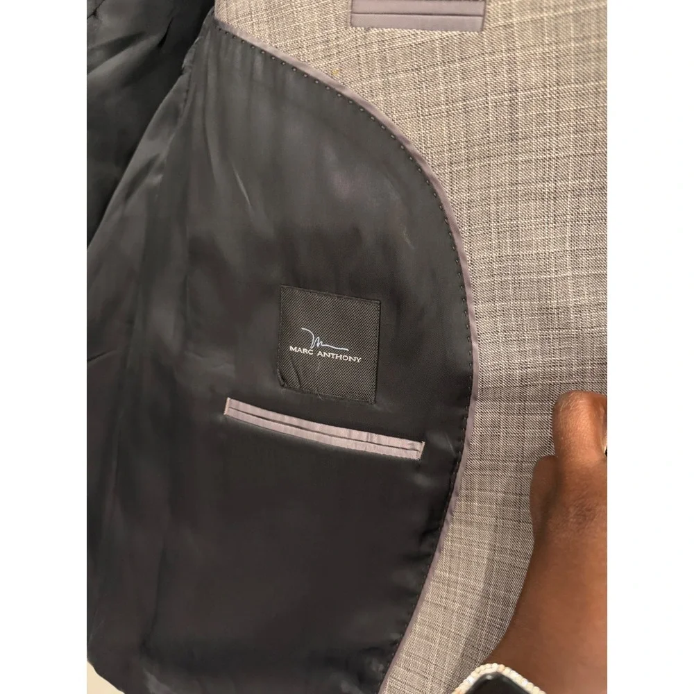 Marc Anthony Mens Grey Plaid 100% Wool Blazer Suit Jacket 48R